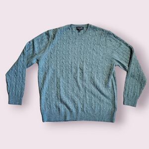 Brooks Brothers Teal 100% Lambswool Cable Crewneck Sweater Men XXL | EUC